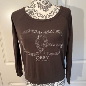 OG OBEY WORLDWIDE Dark Grey Long Sleeved Pullover Top Women's size Small